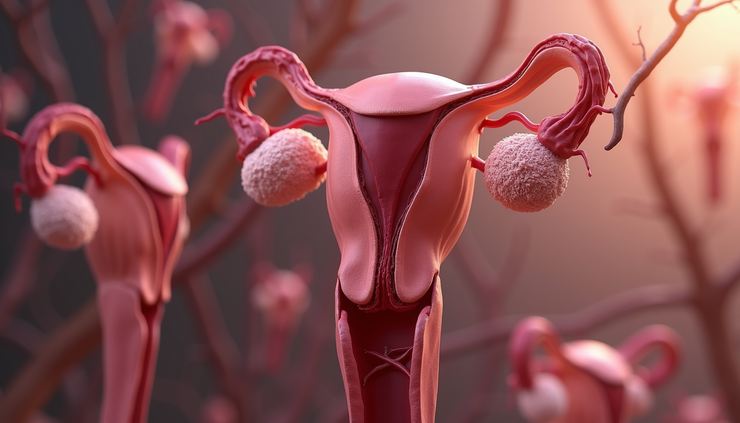 High angle view of detailed uterine arterial network highlighting lower uterine segment blood vessels