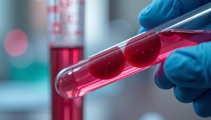 Close-up view of a medical laboratory test tube with blood sample for inflammation markers