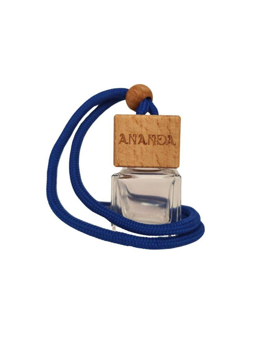 Diffuseur de parfum voiture Ananda Bleu — flacon verre & bois à suspendre, 5 ml