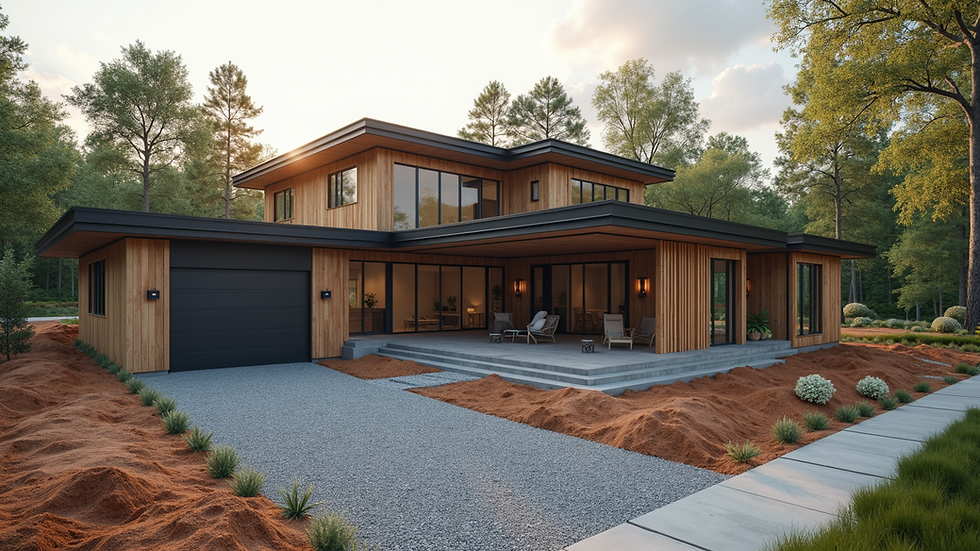 High angle view of a modern custom home under construction