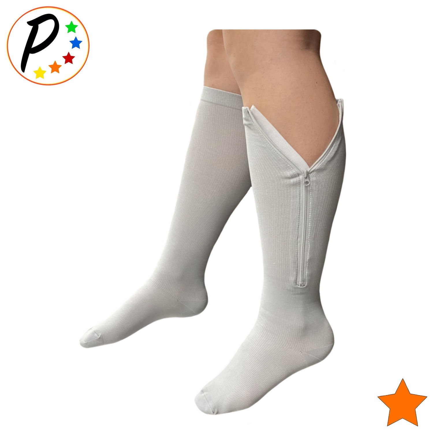 Closed Toe Grey 15-20 mmHg Moderate Zipper Compression Sock Leg Calf Support