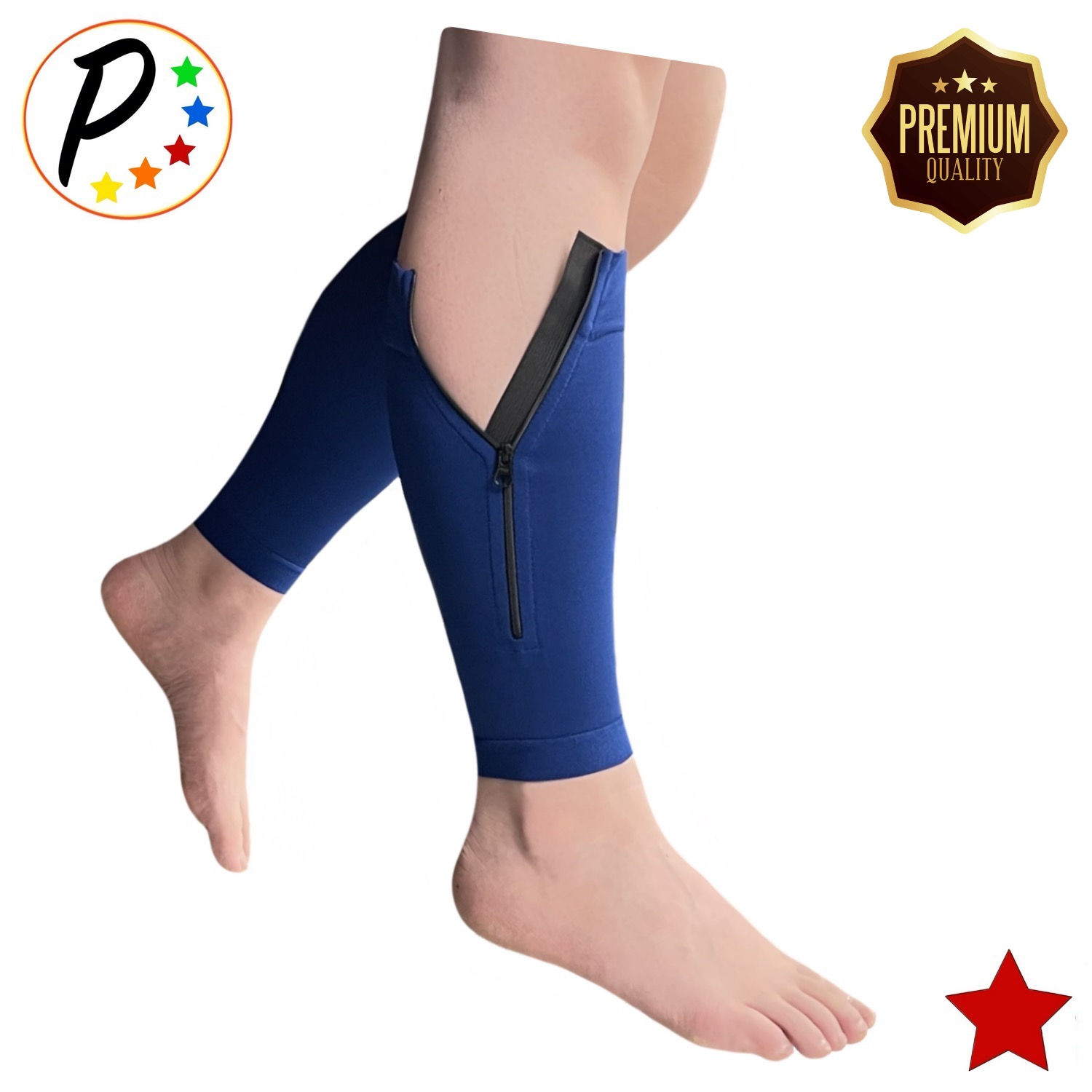 Premium Footless Navy 20-30 mmHg Firm Compression YKK Zipper Calf Leg Sleeves