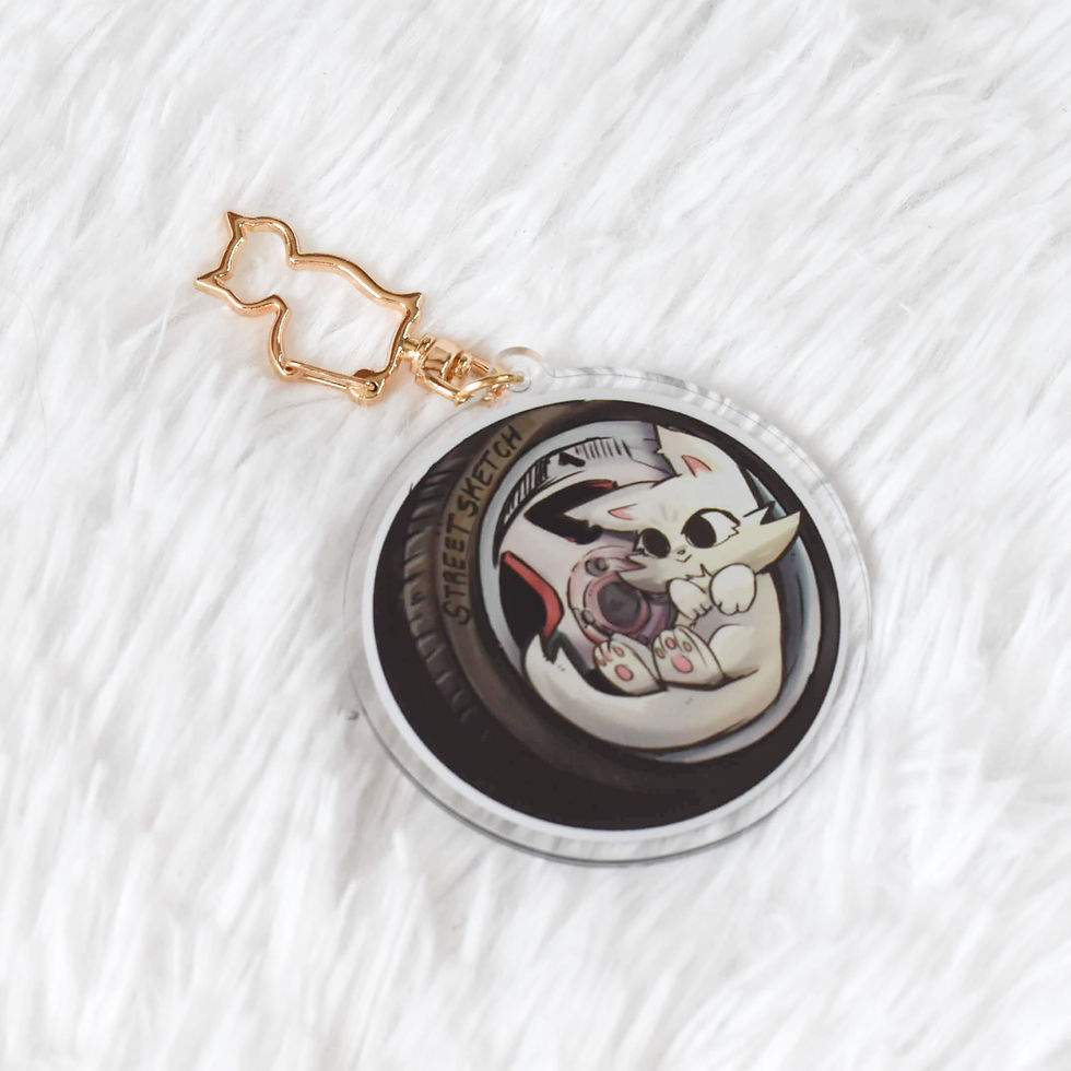 Thumbnail: Vinyl Keychain White Cat In Wheel Rim