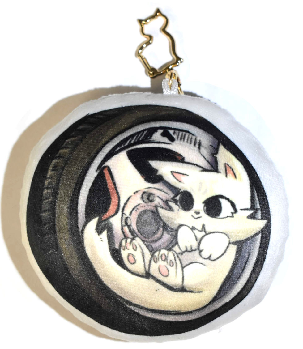 Thumbnail: Pillow Keychain White Cat Sitting In Wheel Rim