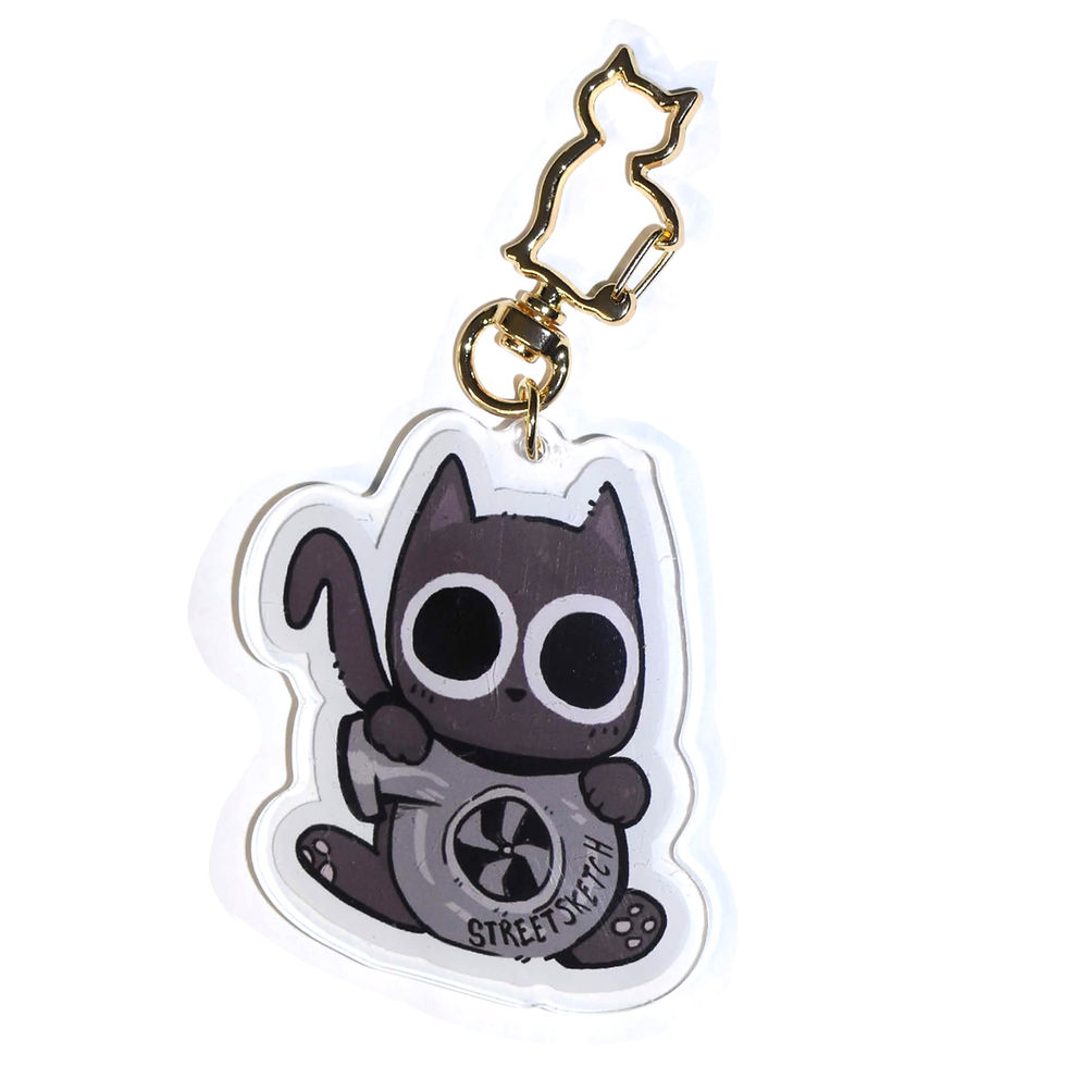 Thumbnail: Vinyl Keychain Black Cat Holding Turbo