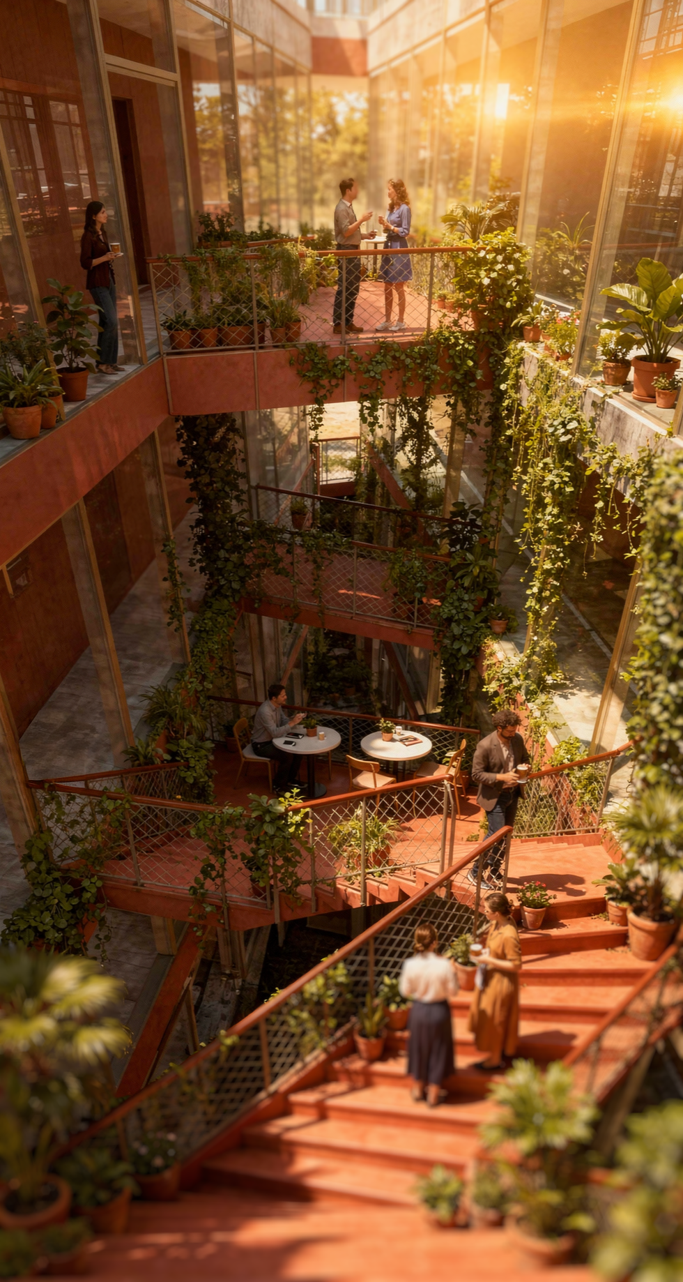 Bridges connecting the 2 parts of the building