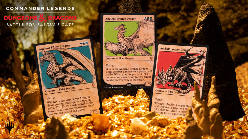 Magic Cards in a dragons hoard of gold