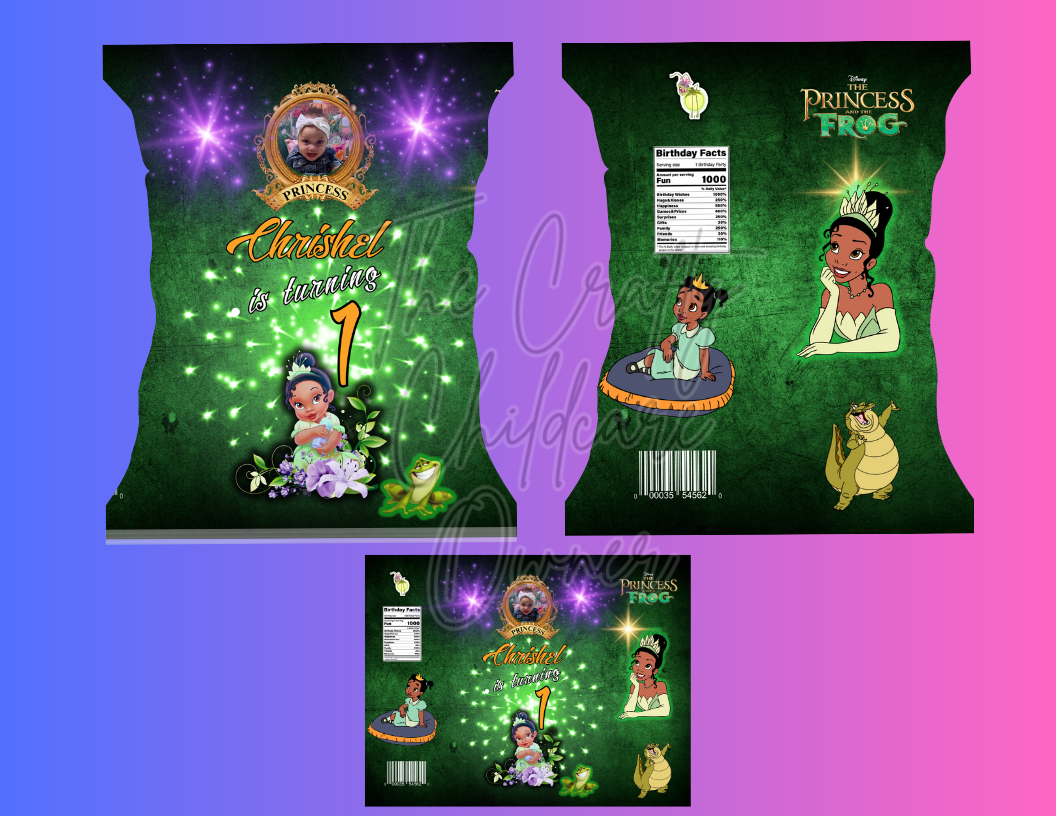 Editable Princess and the Frog Chip bag design MUST HAVE CANVA