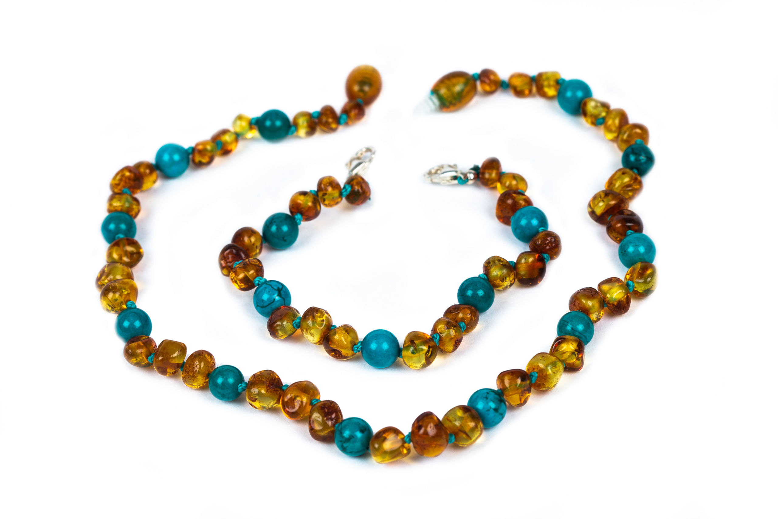 Cognac & Turquoise Amber Necklace & Anklet set