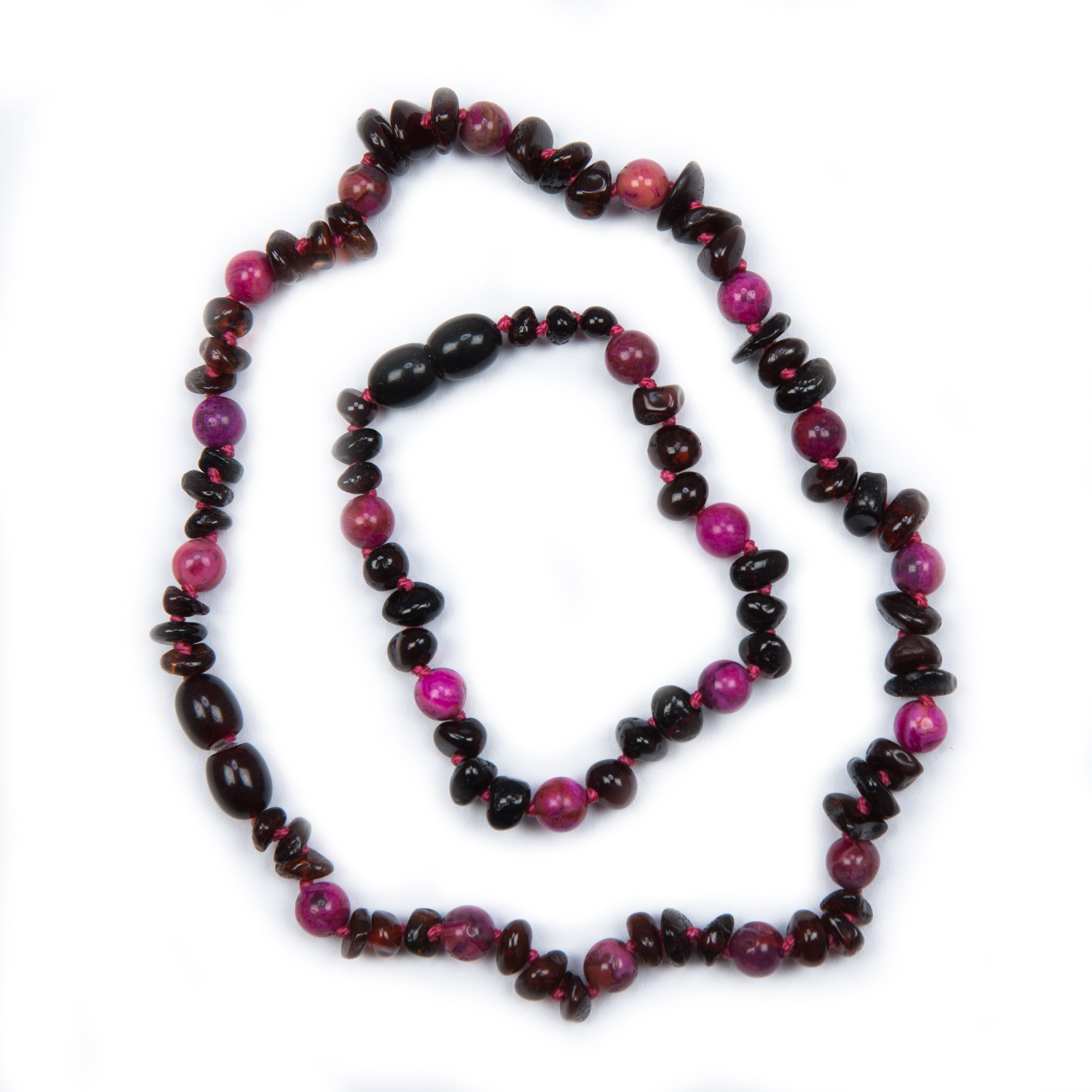 Cherry Rose Agate Necklace & Anklet set