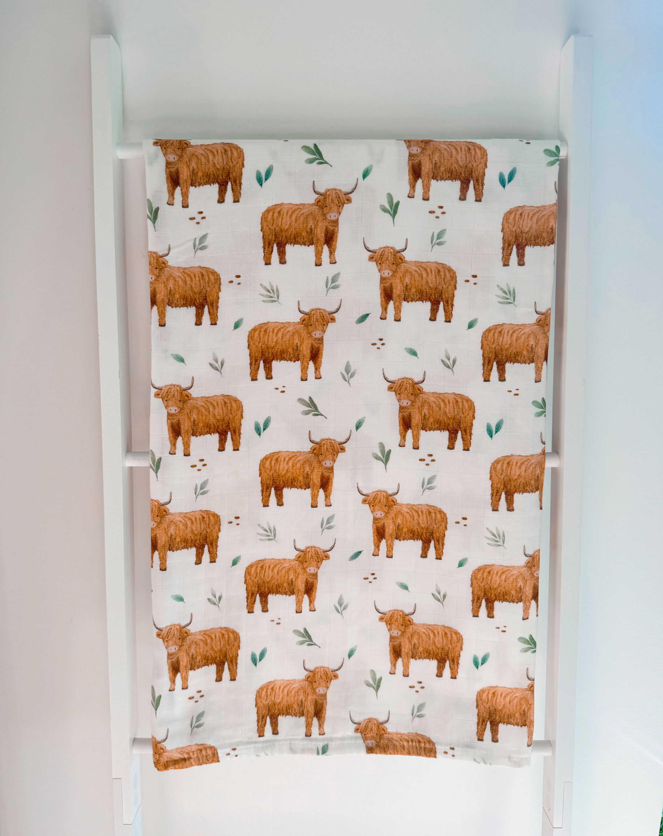 Hamish Highland Cow Super Soft Bamboo Muslin Swaddle Blanket
