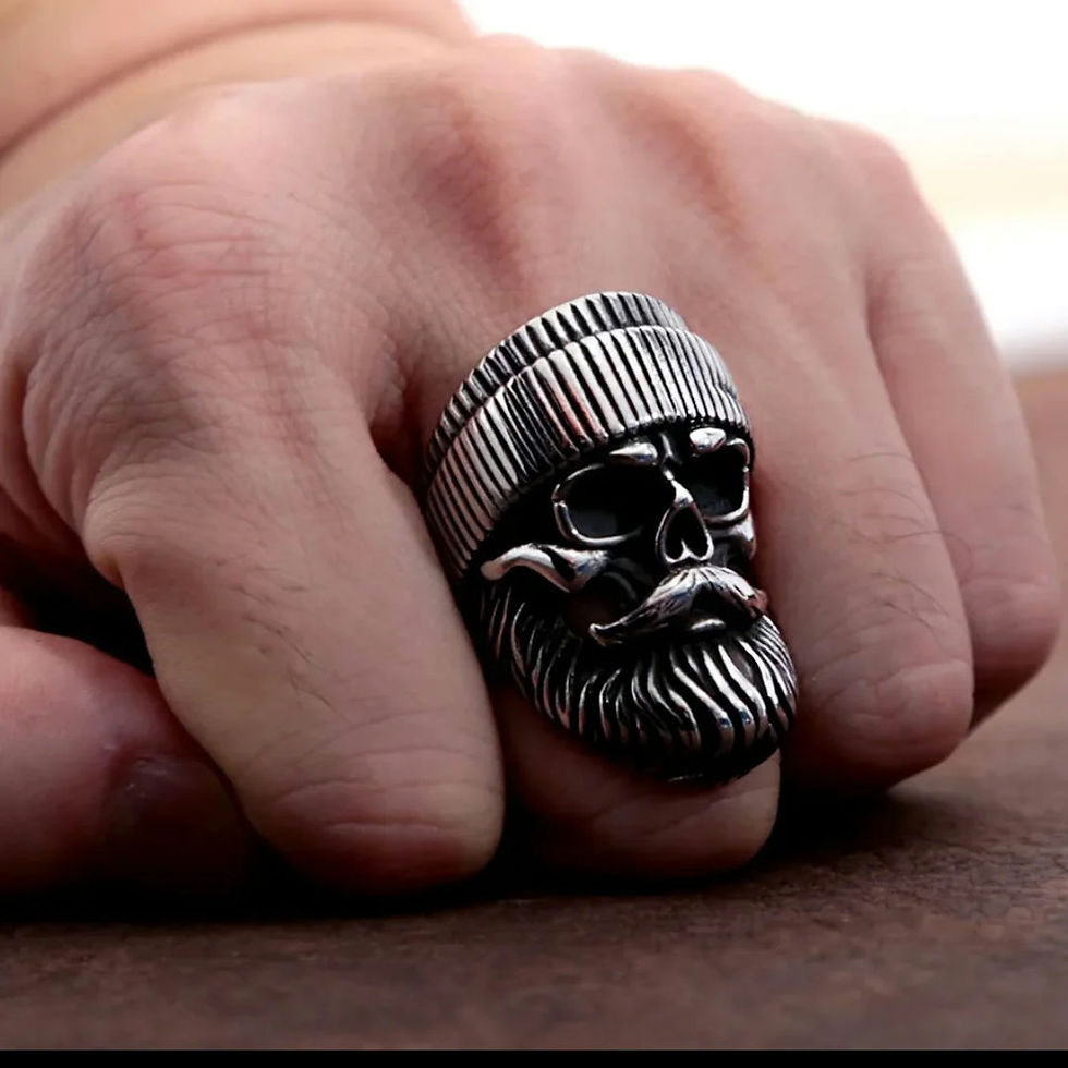 Thumbnail: Large breaded skull stainless steel ring 