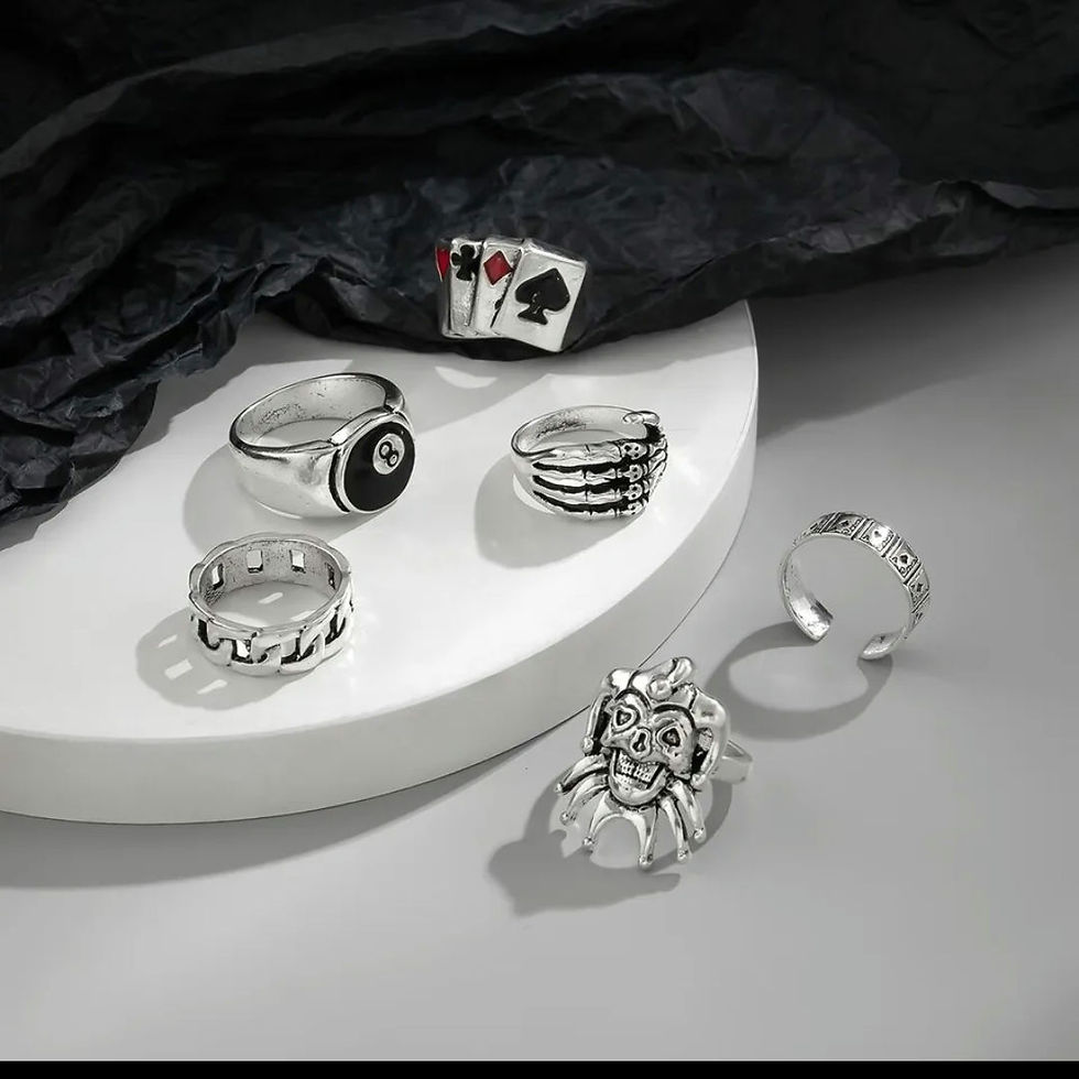 Thumbnail: Skull, clown, poker, ghost, claw ring set 