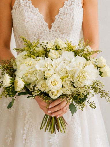 Stunning whites and green bouquet.