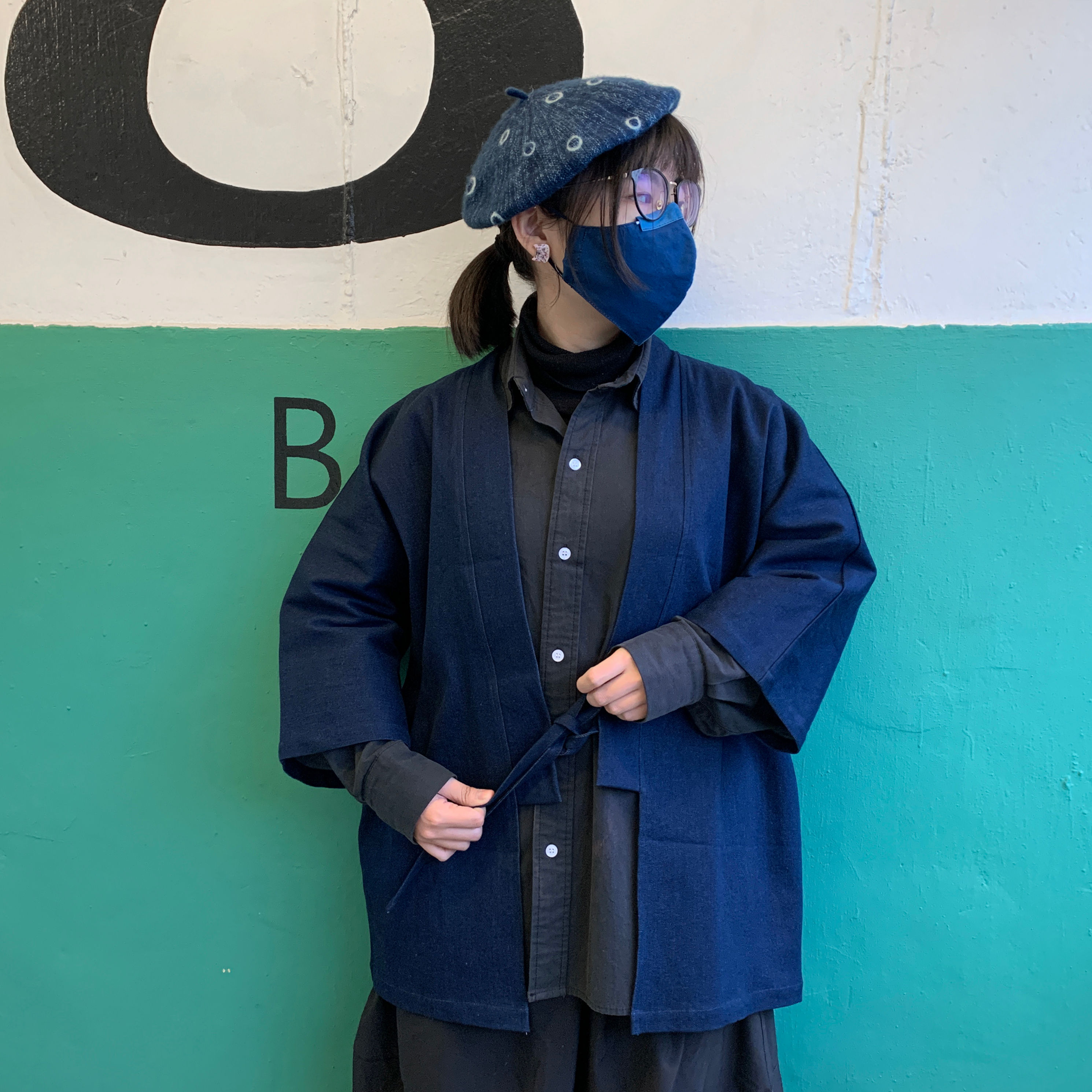 日式和風牛仔甚平 (纏繩款)