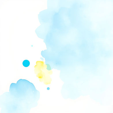 watercolor splotches in shades of light blue and sky blue with a small splash of yellow wa