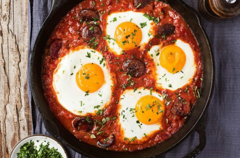 Romesco eggs with chorizo