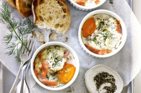 Smoked salmon and sour cream baked eggs