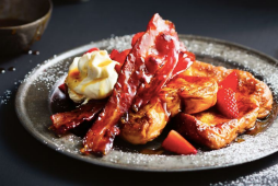 French toast with glazed bacon