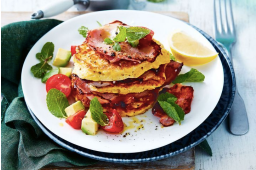 Corn fritters with tomato and avocado salsa
