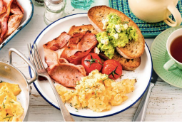 Oven-baked buttery scrambled eggs with smashed avocado
