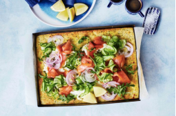 Smoked salmon tray bake pancake