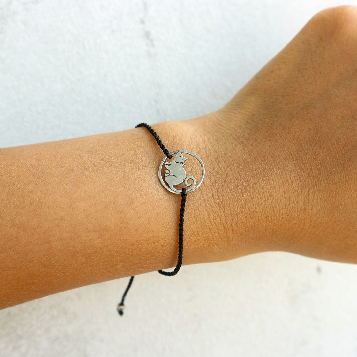 Black Sliding Knot Bracelet with Sterling Silver - Rat Charm