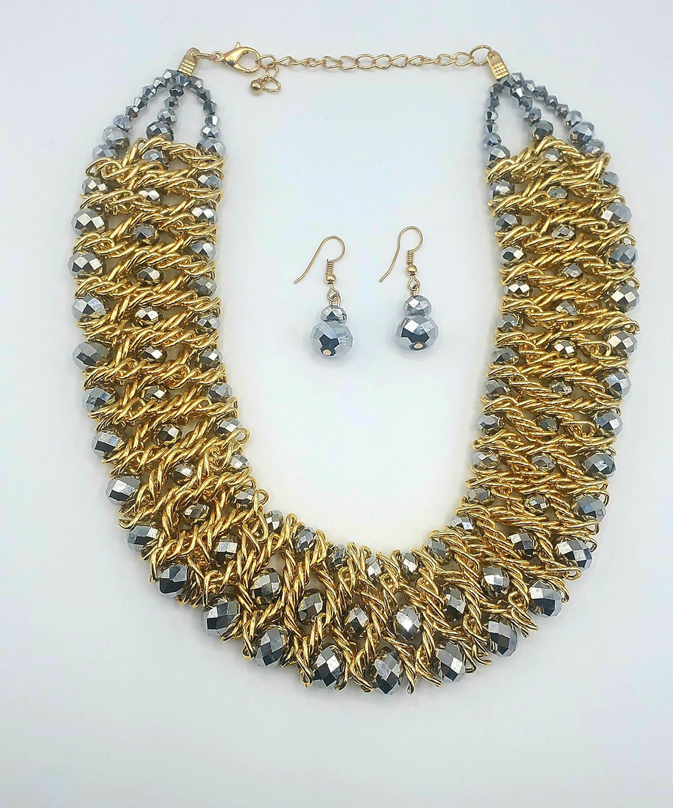 Thumbnail: Two-Toned Rhodium Beaded Necklace Set