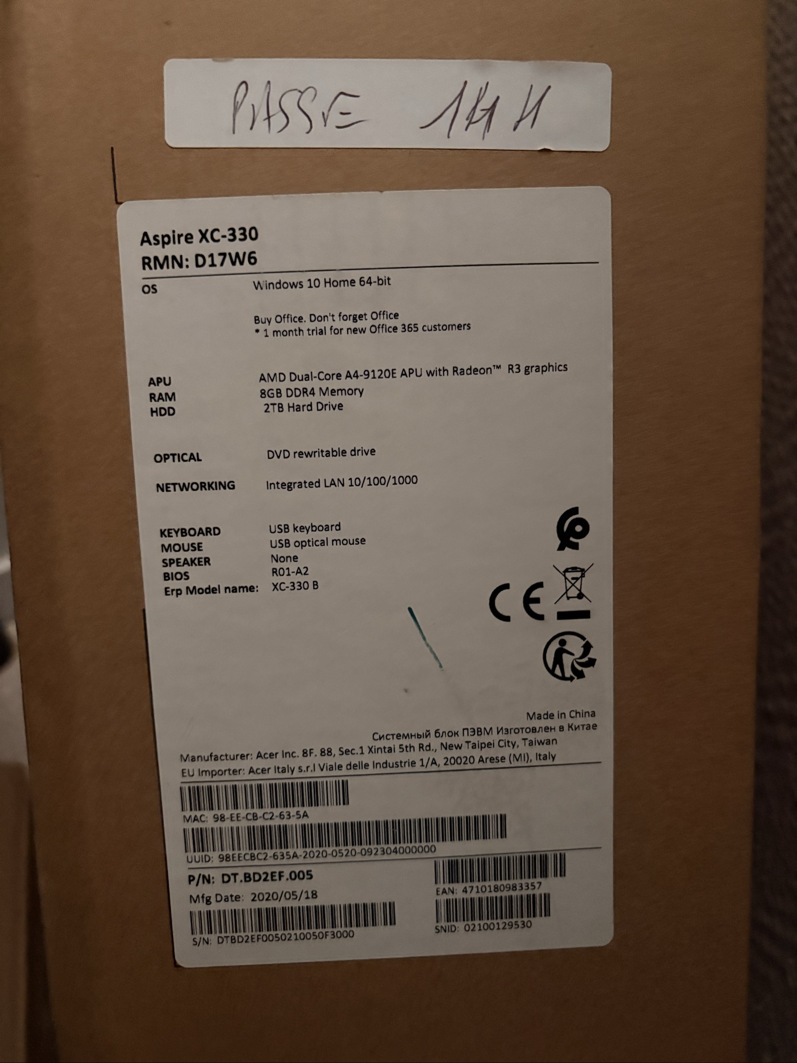 Unité centrale Acer Aspire XC-330