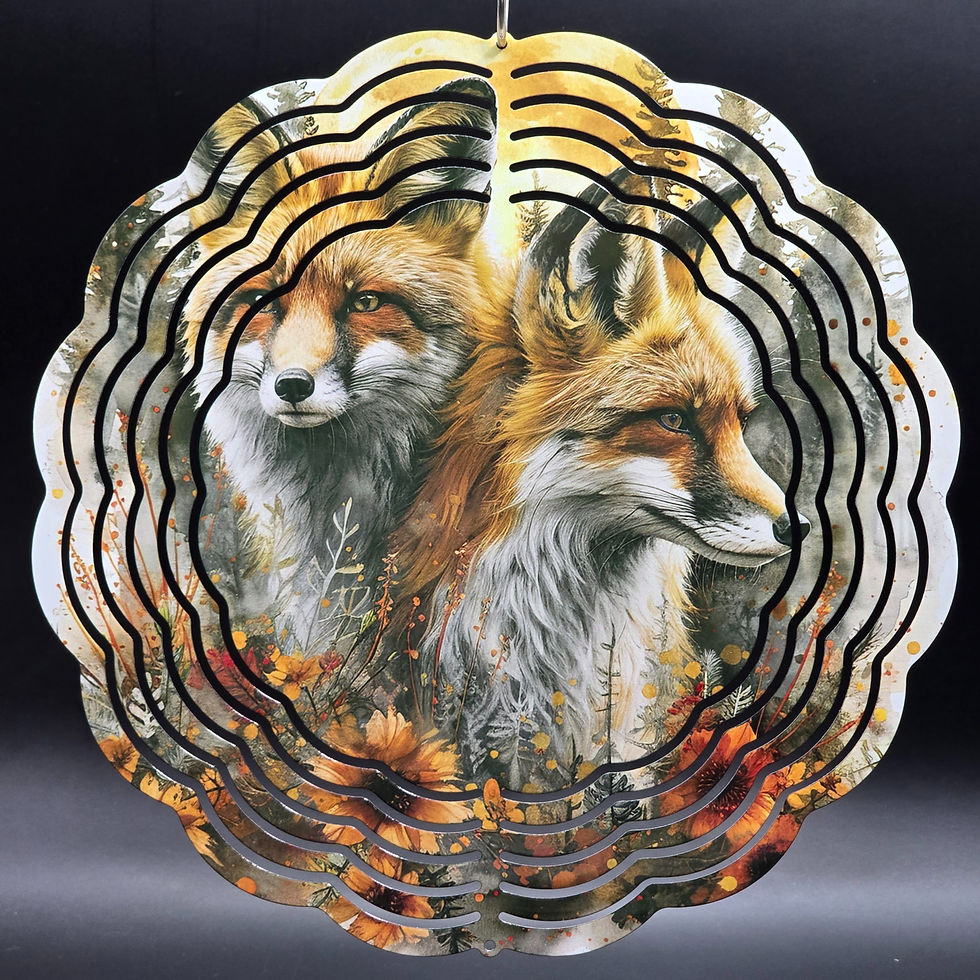 2 red fox with sunflowers wind spinner