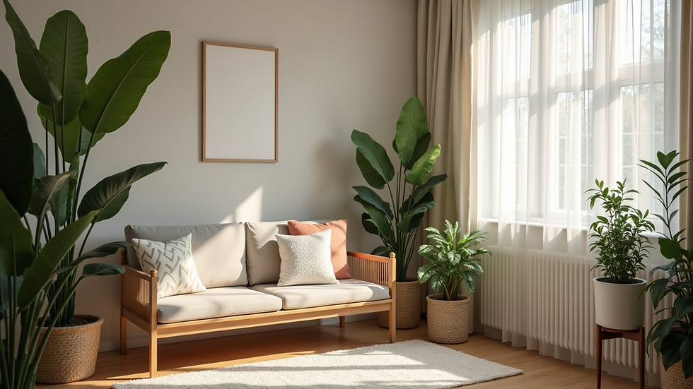 High angle view of a cozy consultation space with plants and soft cushions