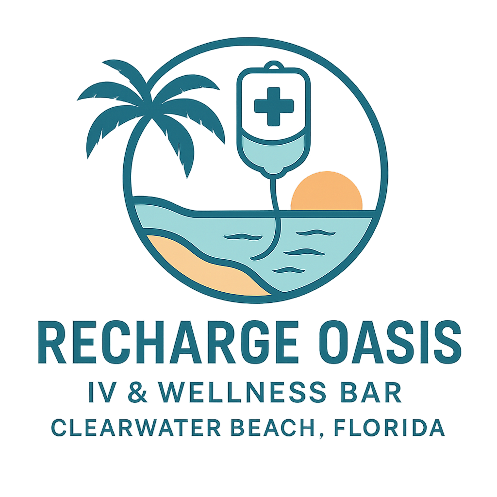 Clean, professional medical spa treatment room with neutral tones at Recharge Oasis - IV & Wellness Lounge in Clearwater