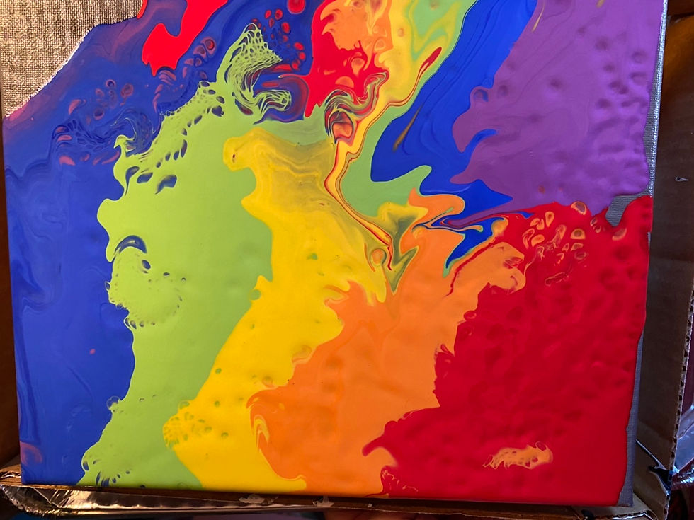 Rainbow acrylic paint pour