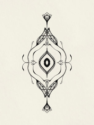 Minimal symbolic eye illustration with organic geometric forms and mystical linework.