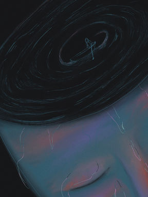Surreal symbolic illustration of a boat floating inside a human mind with dreamlike emotional atmosphere and ocean symbolism.