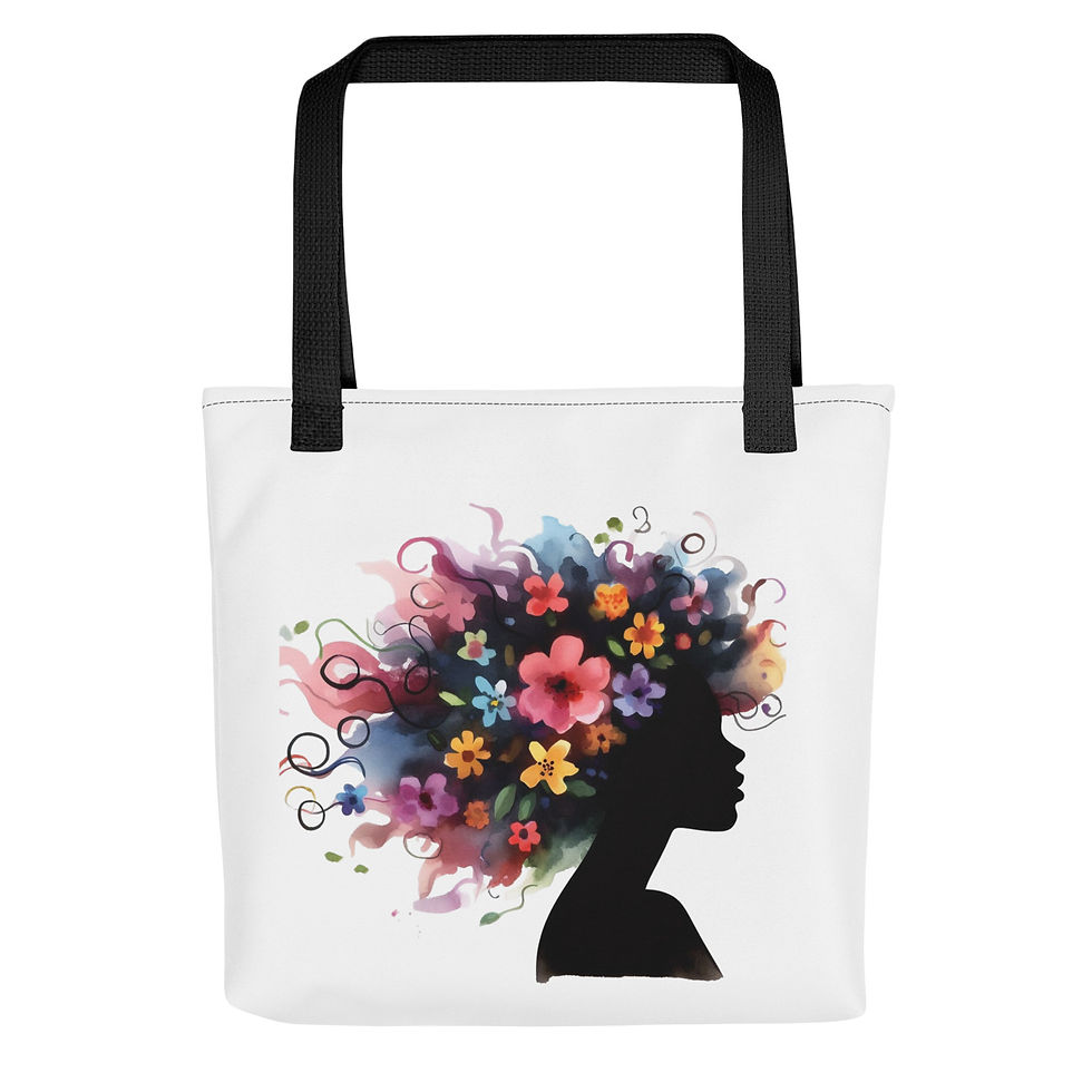 Thumbnail: Curls and Flowers Graphic Print Tote Bag