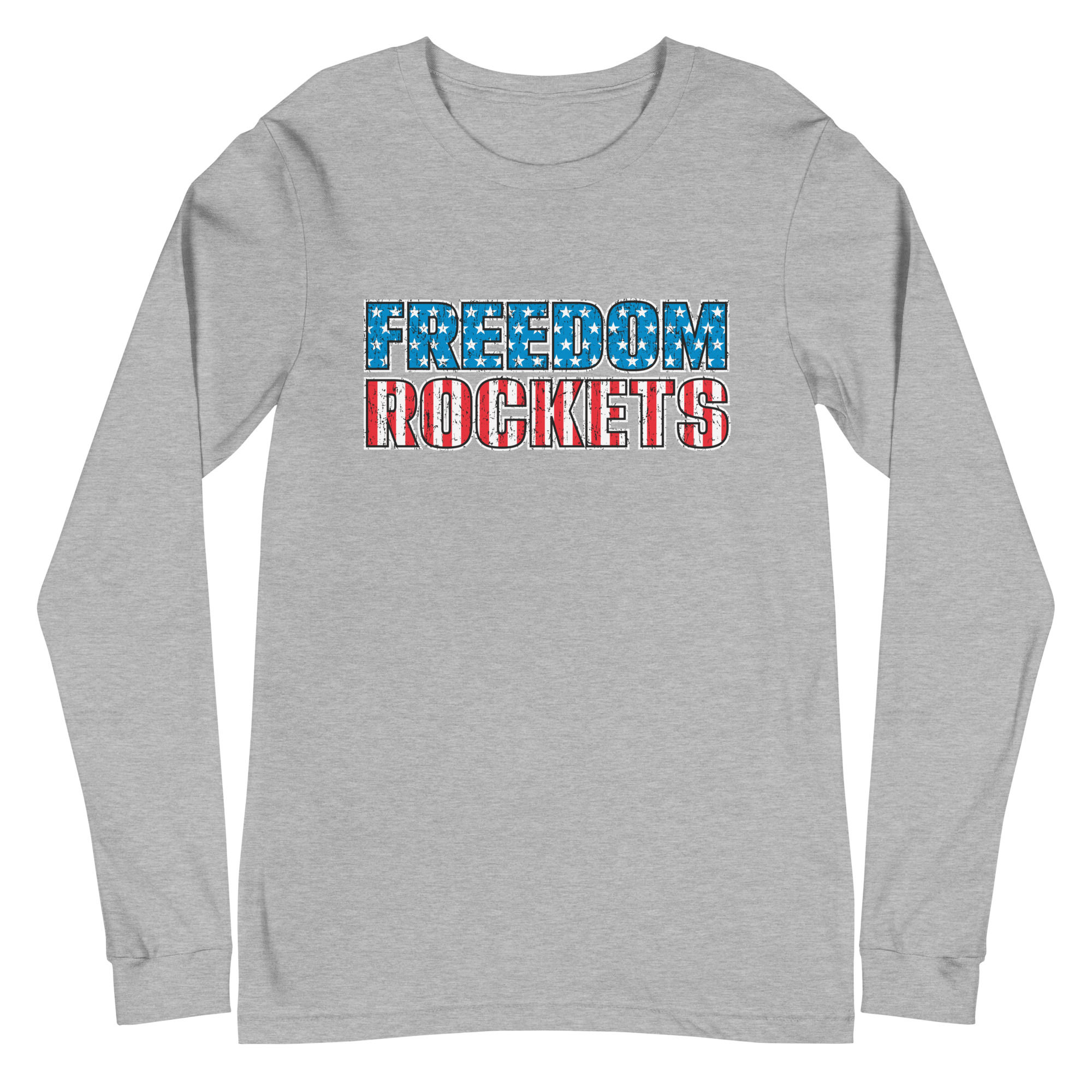 Rocketwear Unisex Long Sleeve Tee (Red, White & Blue Band Name Logo)