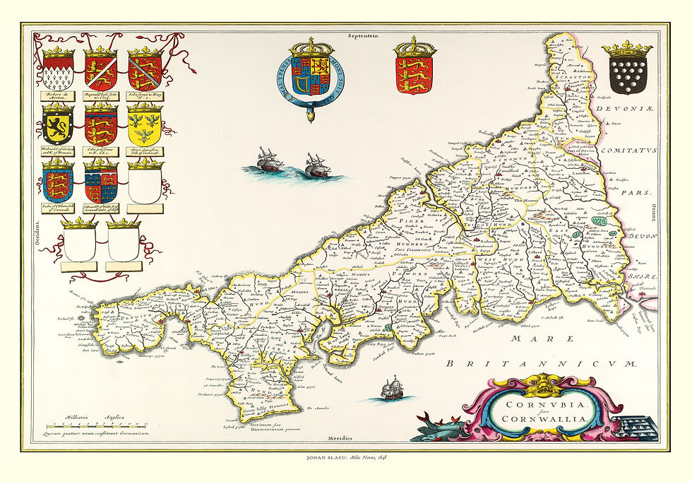 Cornwall, Johan Blaeu, Map, Historic
