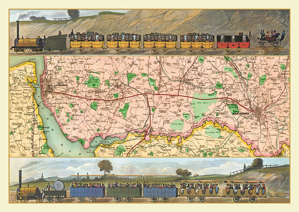 Map of Travelling on The Manchester to Liverpool Railway, Historic, Map