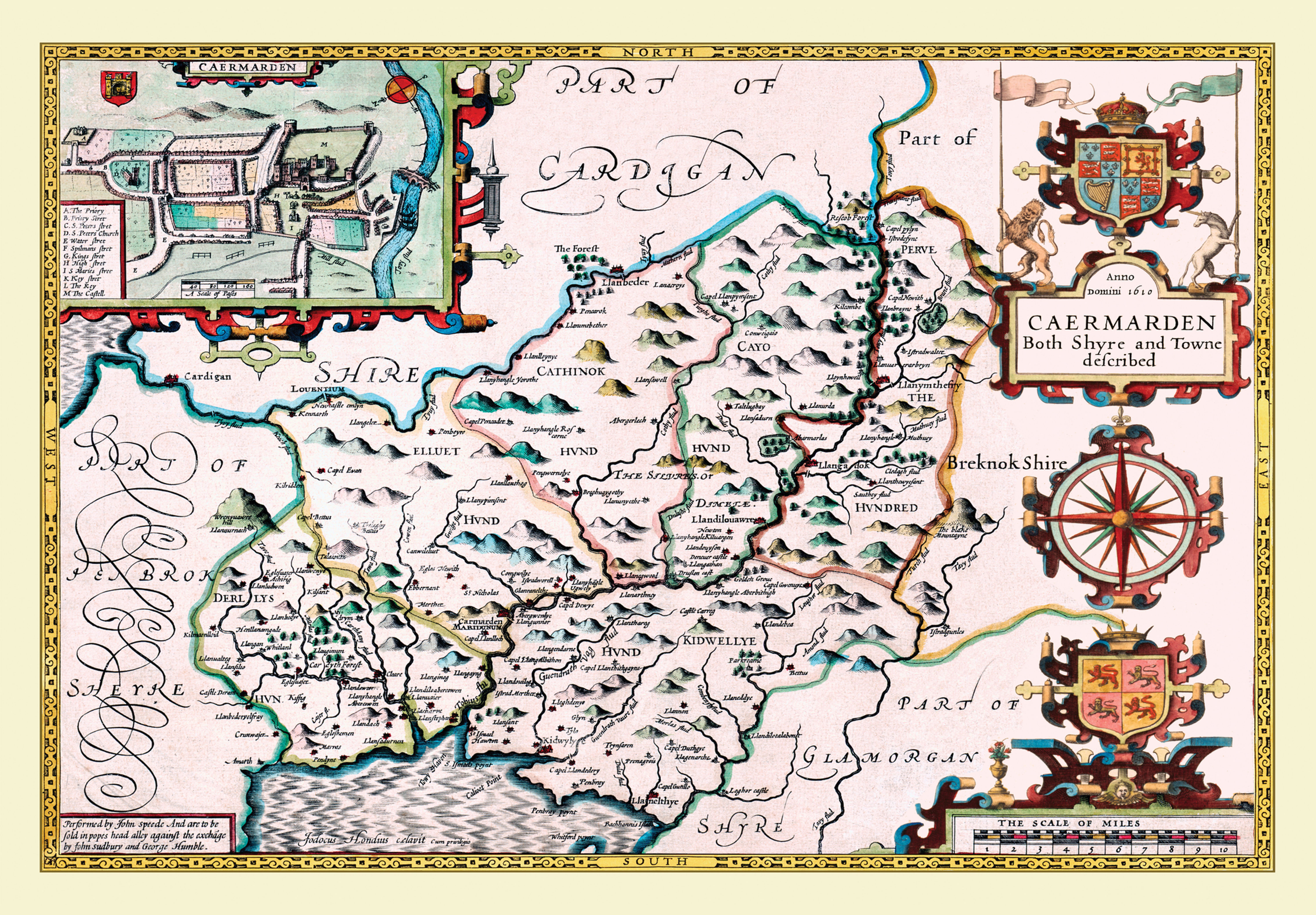 Carmarthenshire, 1611, Map, Historic