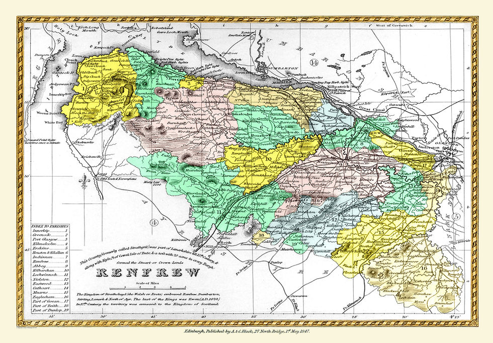 Renfrew, Scotland, 1847, A&C Black, Map, Historic