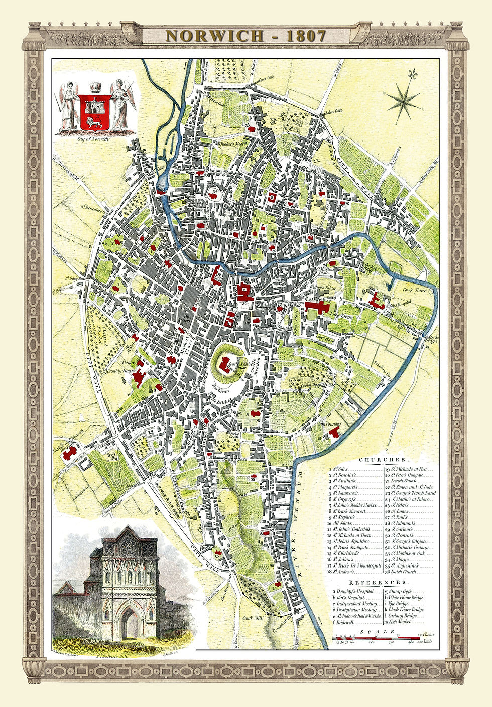 Norwich, 1807, Cole & Roper, Historic, Map
