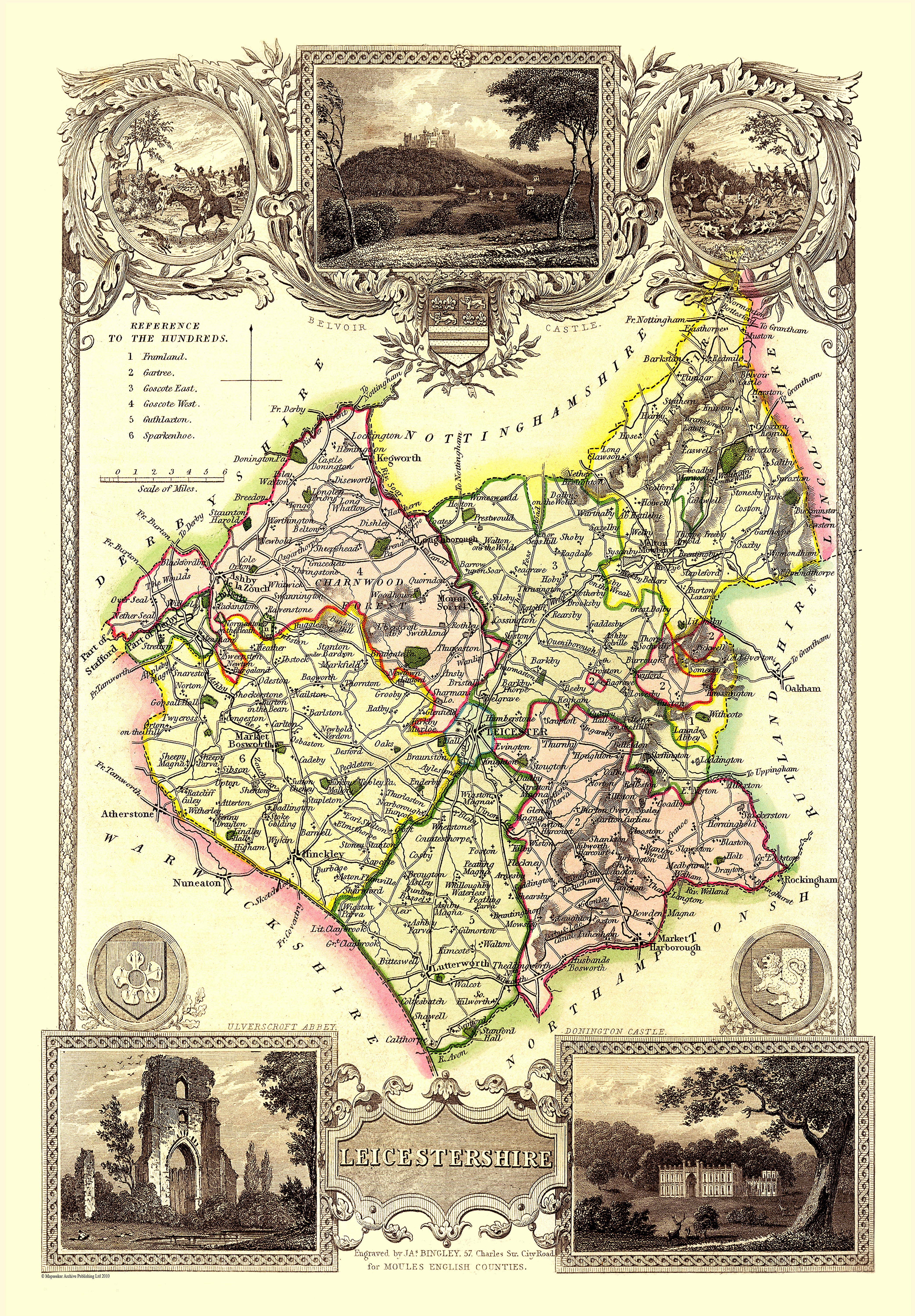 Leicestershire, 1836, Moule, Map, Historic