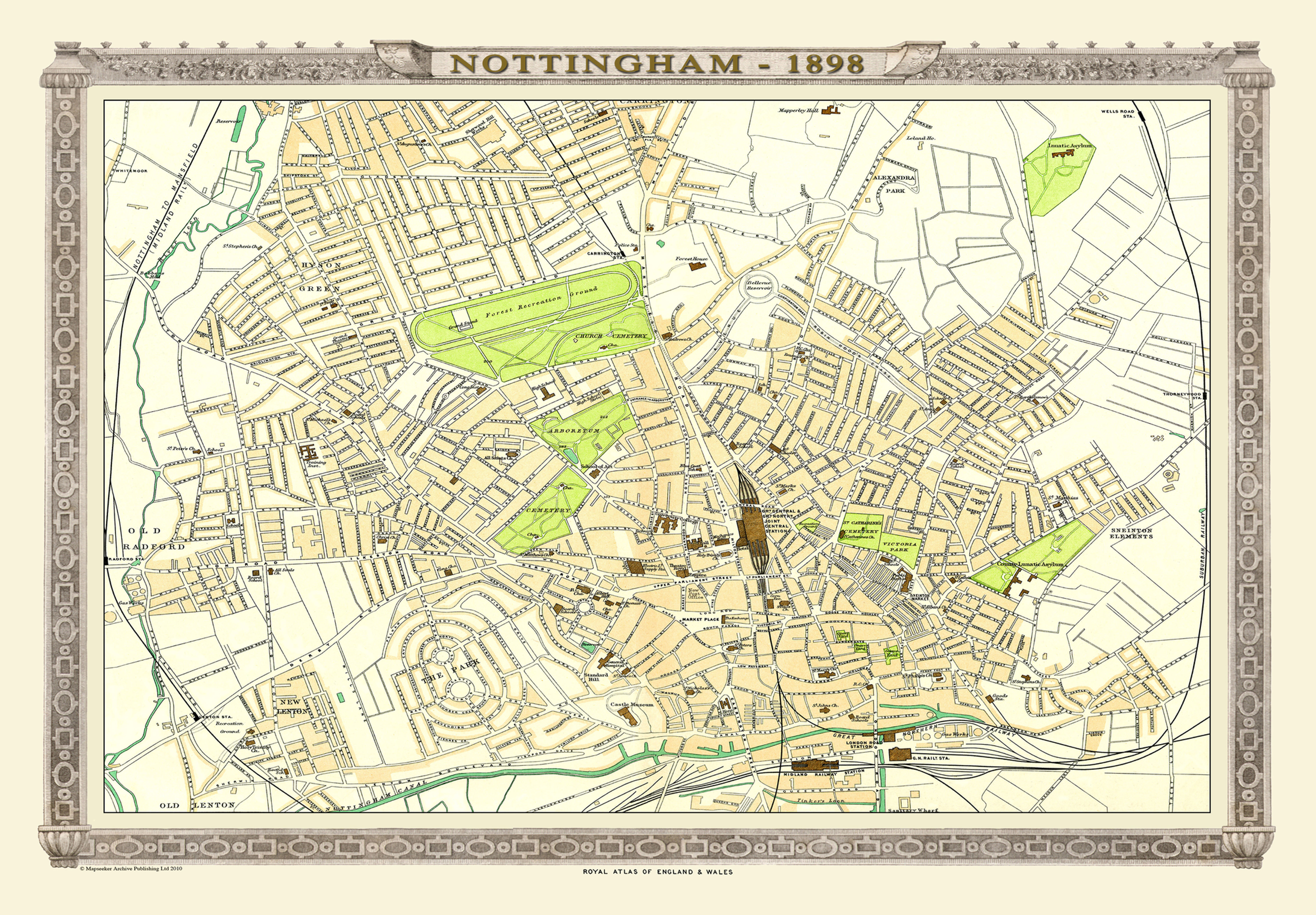 Nottingham, 1898, Royal Atlas, Map, Historic