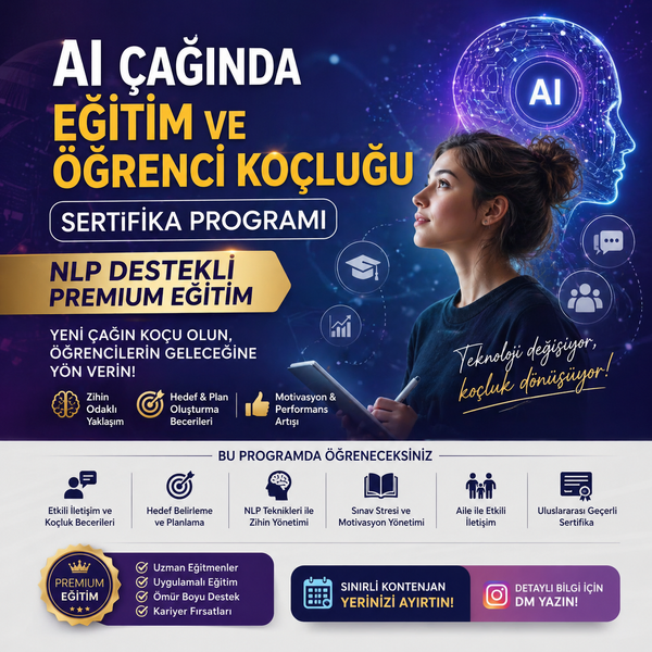 AI ÇAĞI EĞİTİM VE ÖĞRENCİ KOÇLUĞU
NLP DESTELİ PREMIUM EĞİTİM