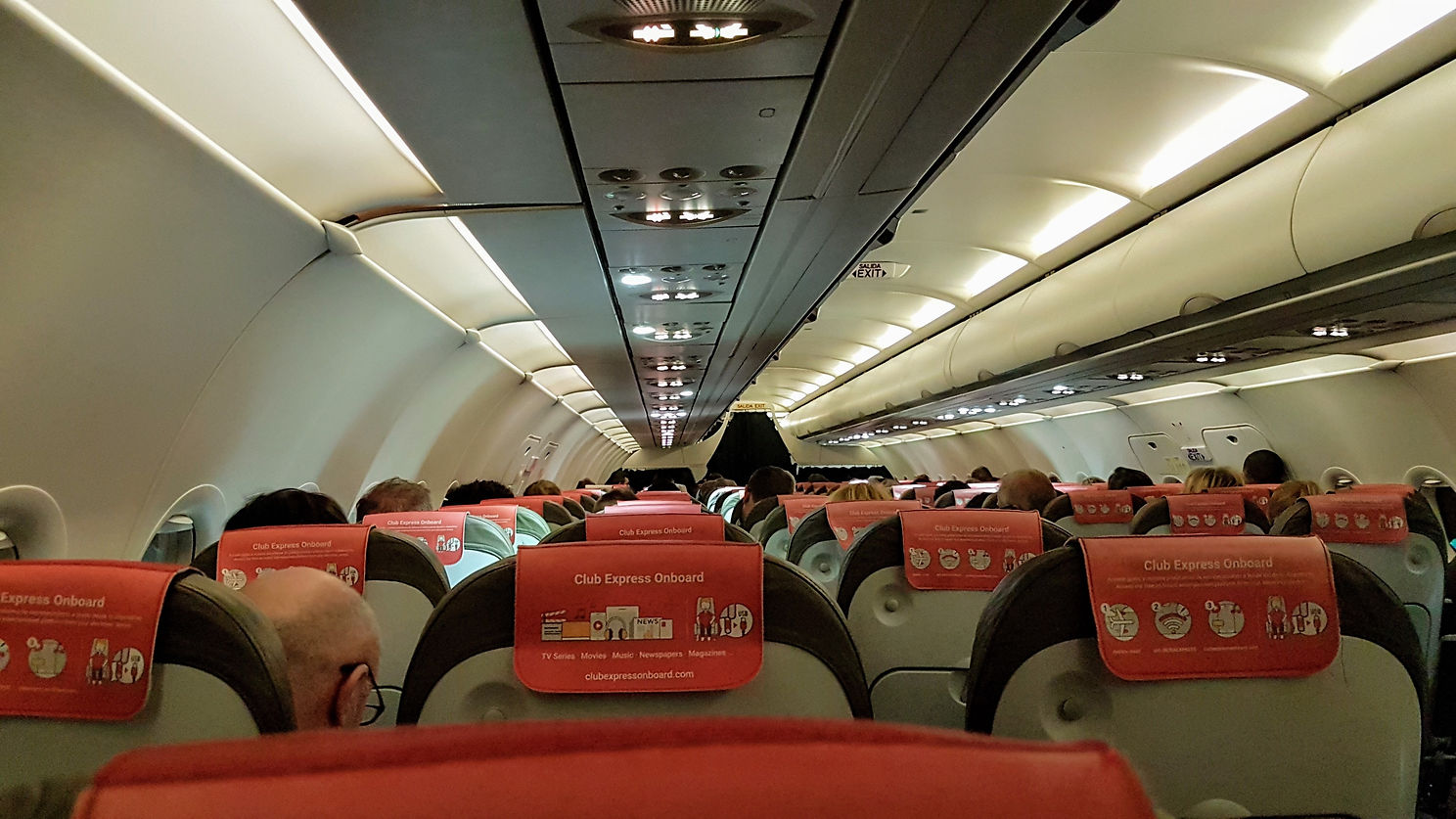 Inside airplane cabin