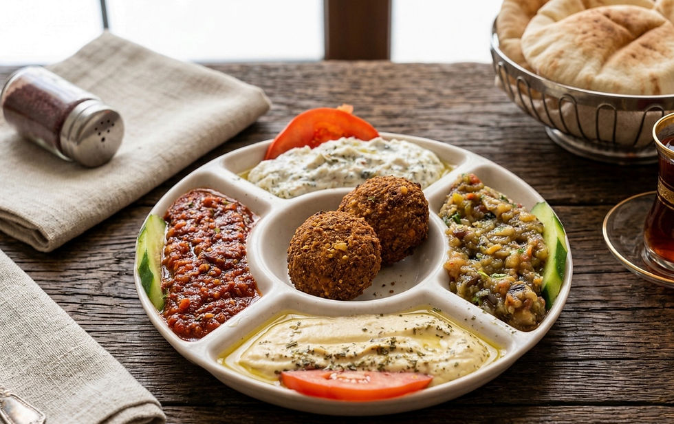 Donergy Mezze Platter for Sharing - homemade dips and fresh pita bread.