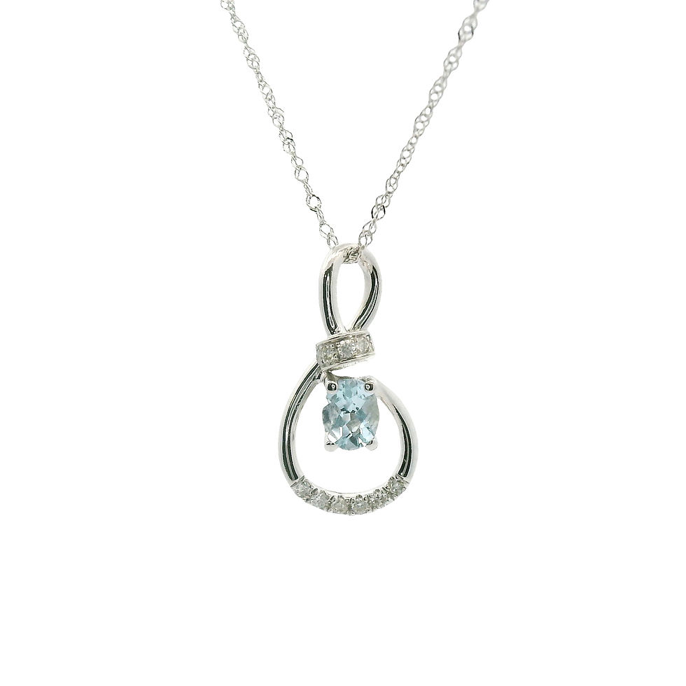 14KT WHITE GOLD AQUAMARINE AND DIAMOND PENDANT