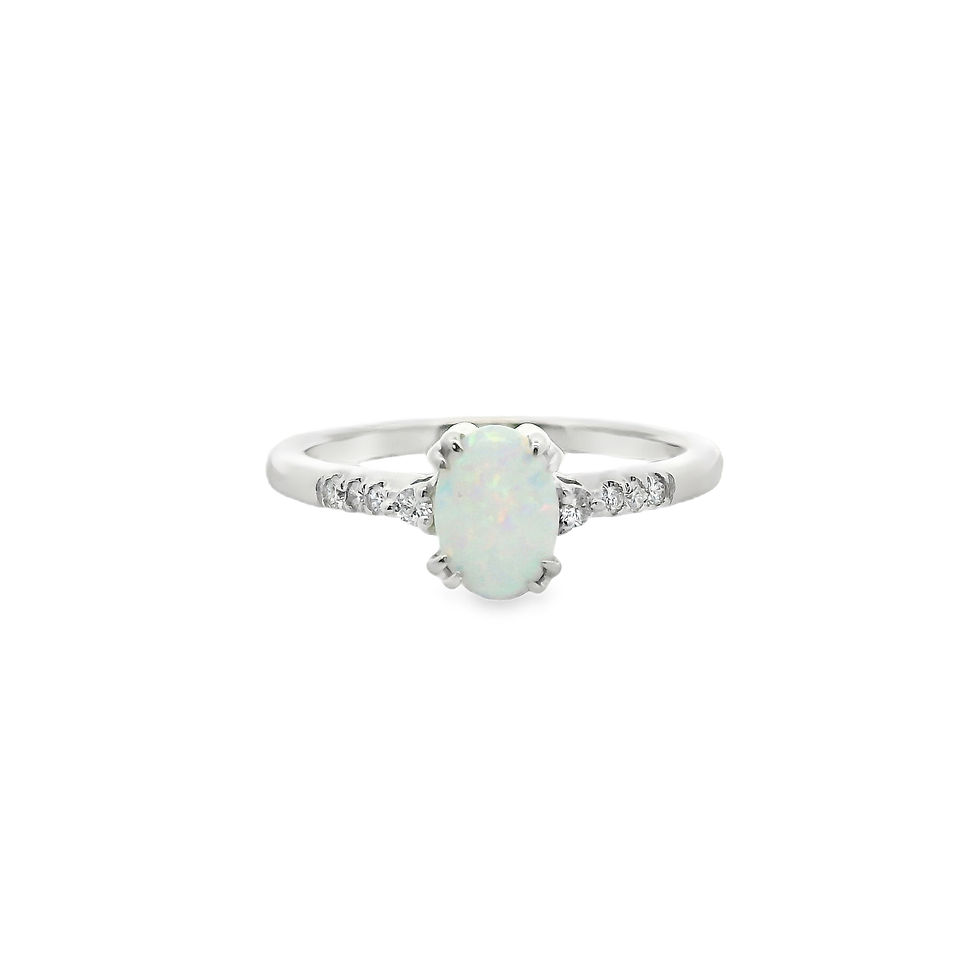 14KT WHITE GOLD OPAL AND DIAMOND RING