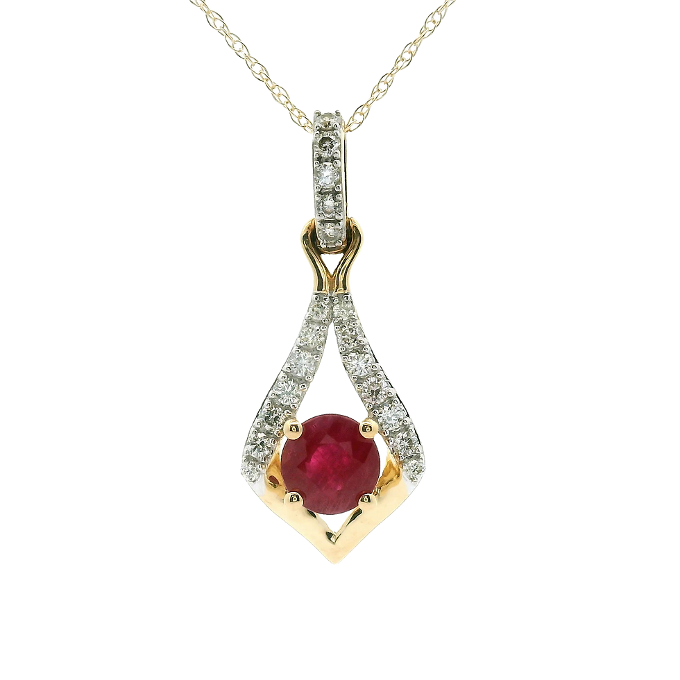 14KT YELLOW GOLD RUBY AND DIAMOND PENDANT